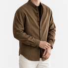 Microcheck band collar shirt with panel seams - AntoniosClothing - Khaki