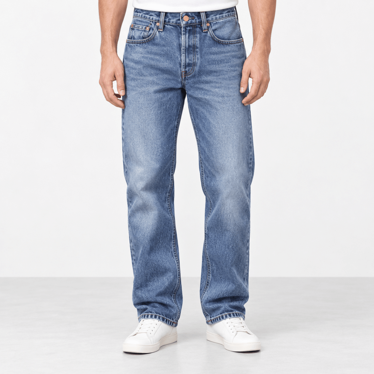 Mid blue washed straight leg jeans - AntoniosClothing - Mid blue