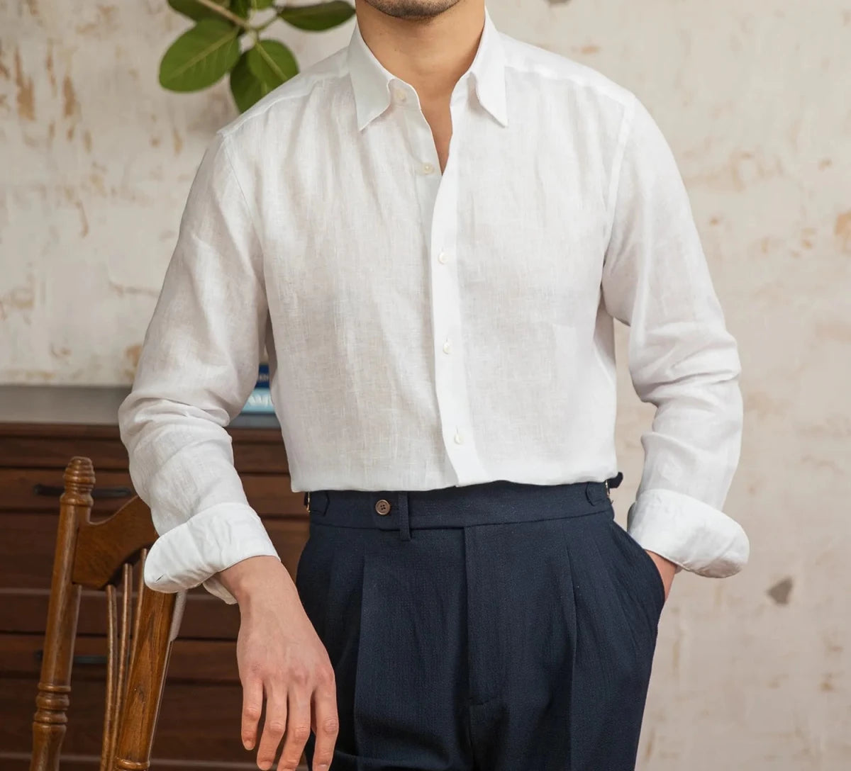 Old money vintage linen long - sleeve shirt - Antonios