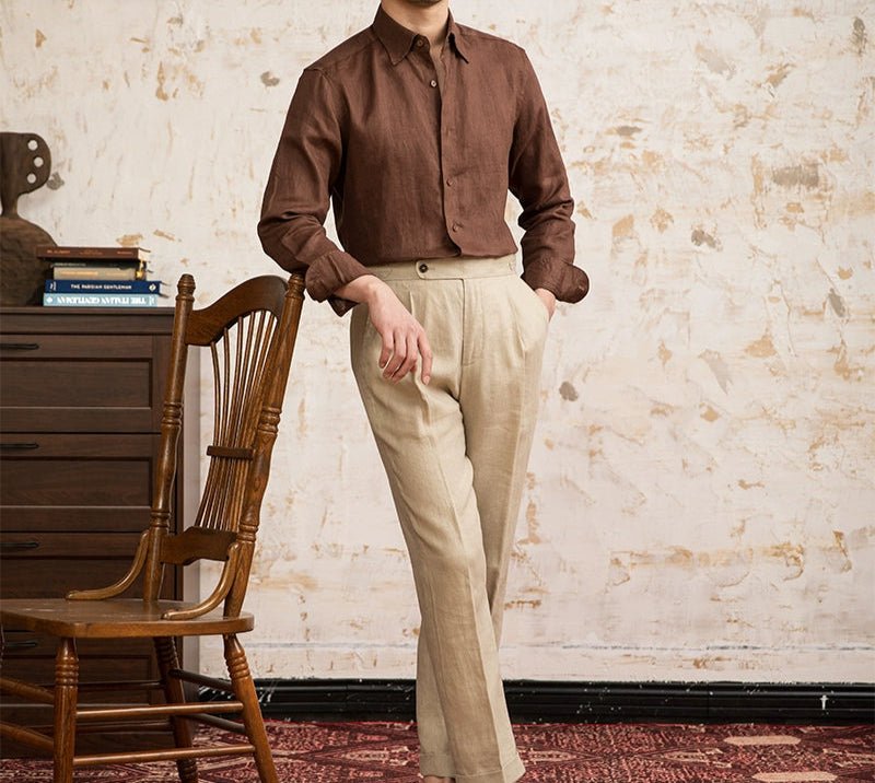 Old money vintage linen long - sleeve shirt - Antonios