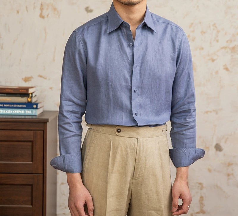 Old money vintage linen long - sleeve shirt - Antonios