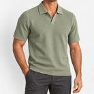 Open collar fine knit polo - AntoniosClothing - Sage Green