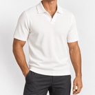 Open collar fine knit polo - AntoniosClothing - White