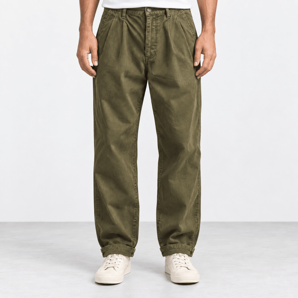 Pleated cotton utility trousers - AntoniosClothing - Army green