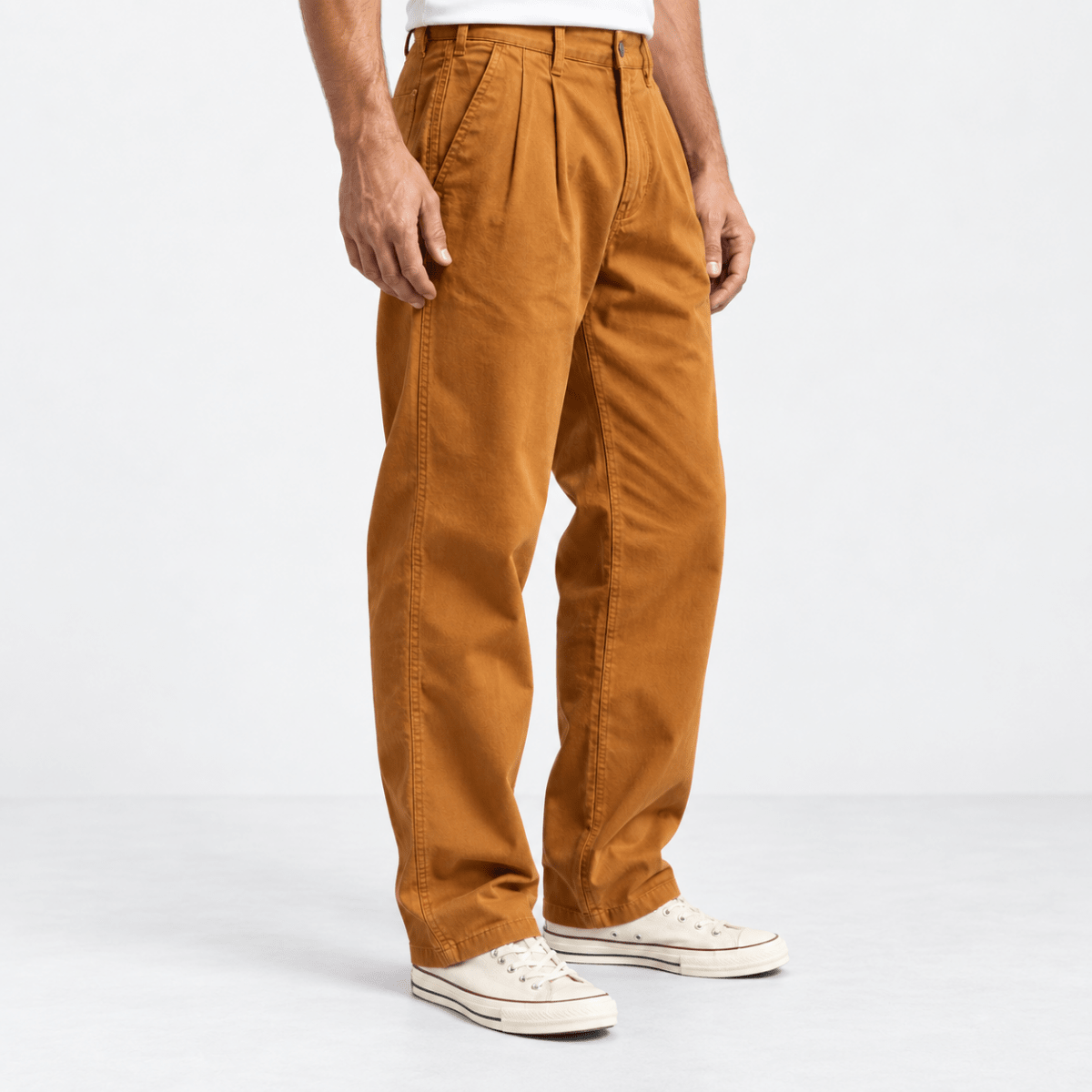 Pleated cotton utility trousers - AntoniosClothing - Ochre