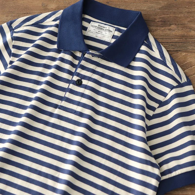 Polo cotton t-shirt with blue stripes - Antonios
