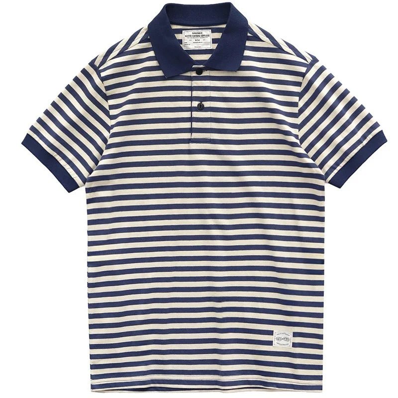 Polo cotton t-shirt with blue stripes - Antonios