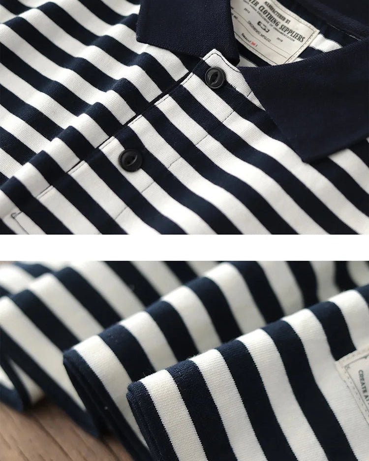 Polo cotton t-shirt with blue stripes - Antonios