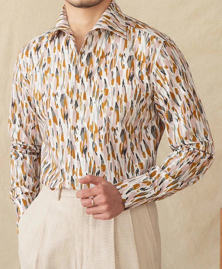 Printed collar long - sleeved casual shirt - Antonios