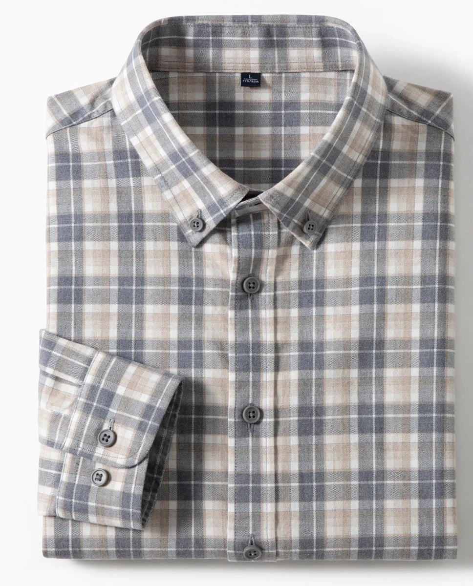 Pure cotton checkered long - sleeve shirt - Antonios