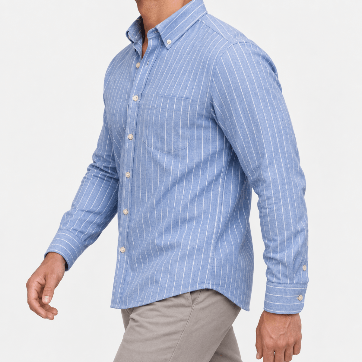 Pure cotton oxford shirt with a chest pocket - AntoniosClothing - Light blue pinstripe