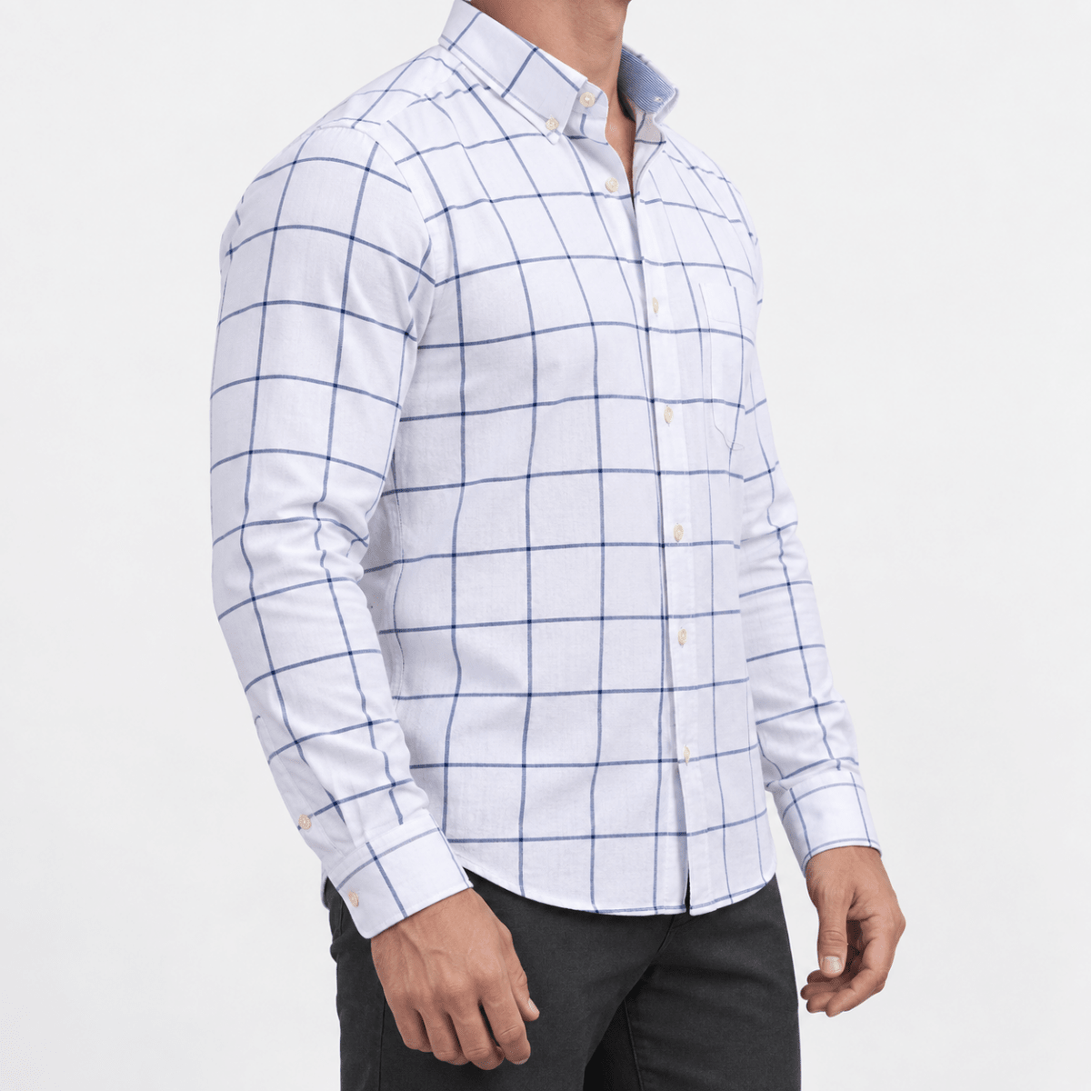 Pure cotton oxford shirt with a chest pocket - AntoniosClothing - White windowpane