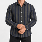 Pure cotton oxford shirt with a chest pocket - AntoniosClothing - Navy and olive stripe
