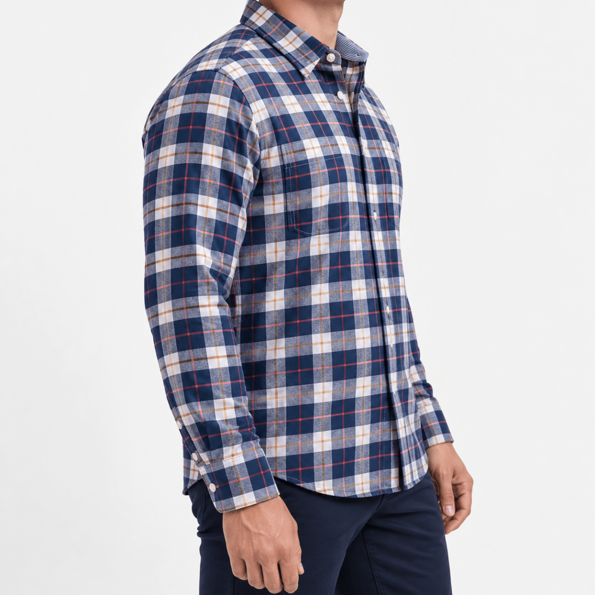 Pure cotton oxford shirt with a chest pocket - AntoniosClothing - Navy and red plaid