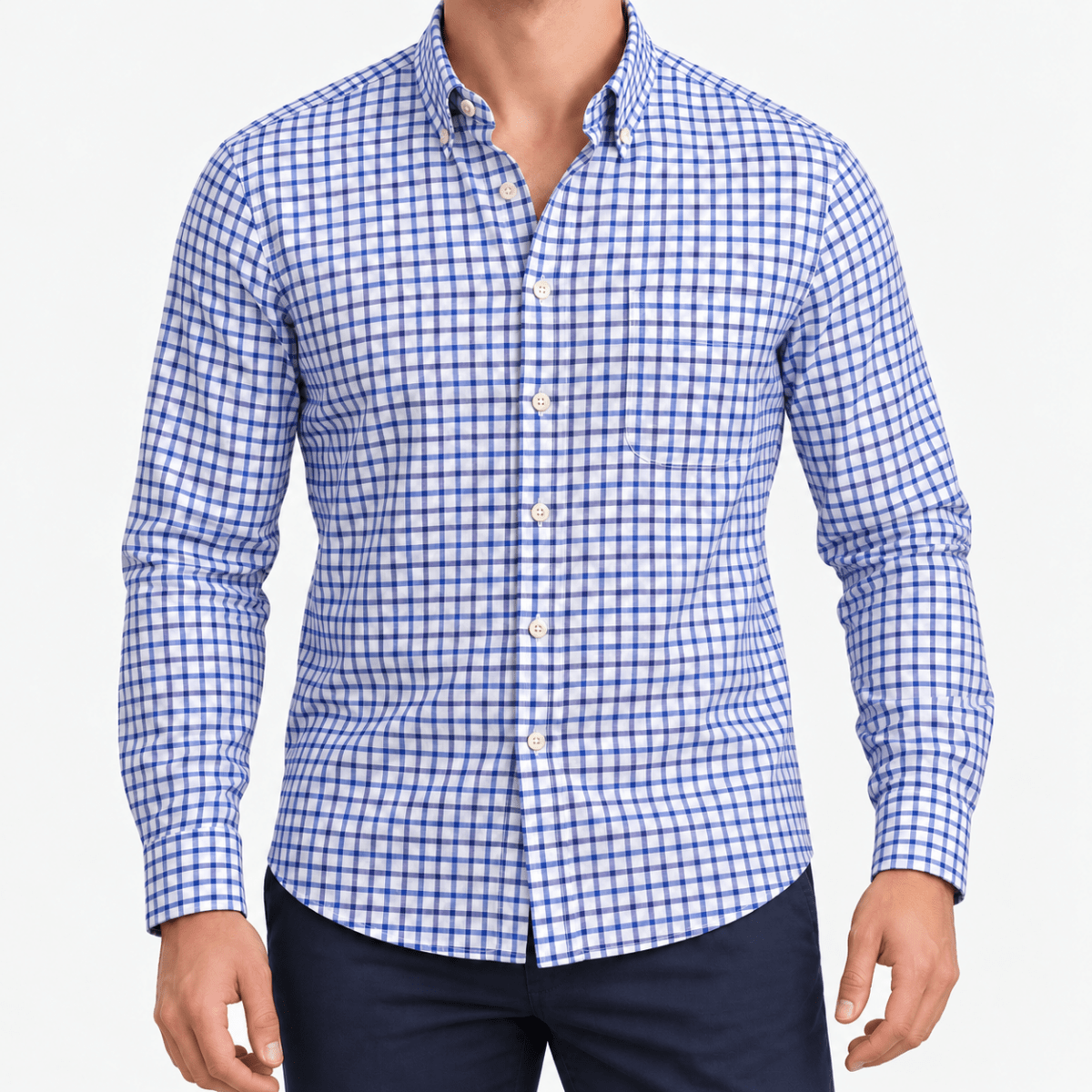 Pure cotton oxford shirt with a chest pocket - AntoniosClothing - Blue grid check