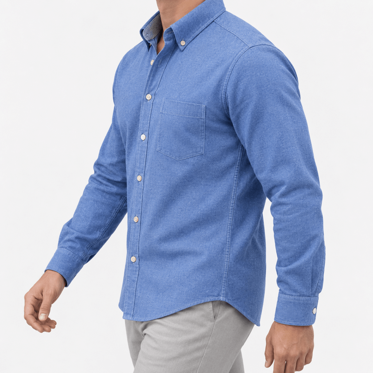 Pure cotton oxford shirt with a chest pocket - AntoniosClothing - Blue
