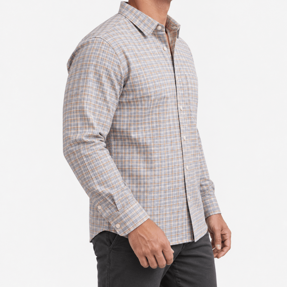 Pure cotton oxford shirt with a chest pocket - AntoniosClothing - Light gray and tan check
