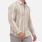 Pure cotton oxford shirt with a chest pocket - AntoniosClothing - Beige wide stripe