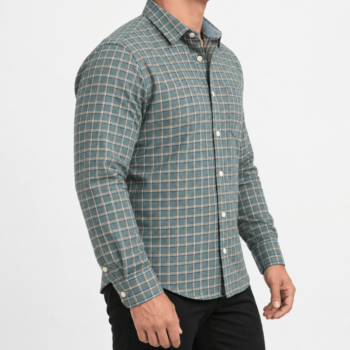 Pure cotton oxford shirt with a chest pocket - AntoniosClothing - Sage green check