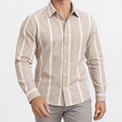 Pure cotton oxford shirt with a chest pocket - AntoniosClothing - Beige wide stripe