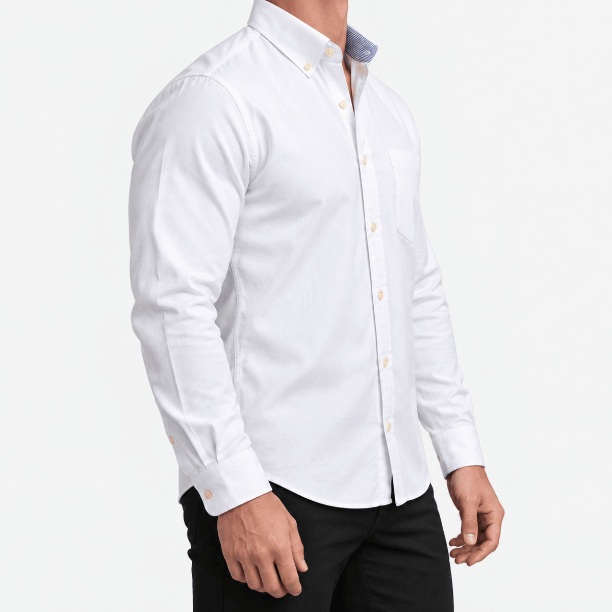 Pure cotton oxford shirt with a chest pocket - AntoniosClothing - White