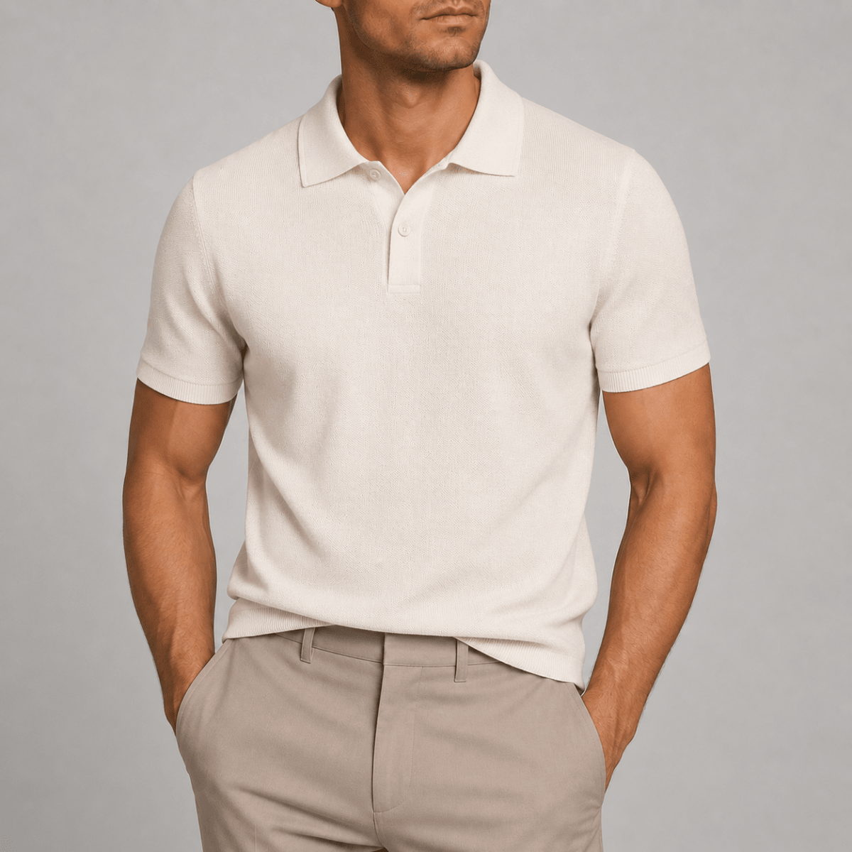 Pure cotton polo office t-shirt - AntoniosClothing - Light beige