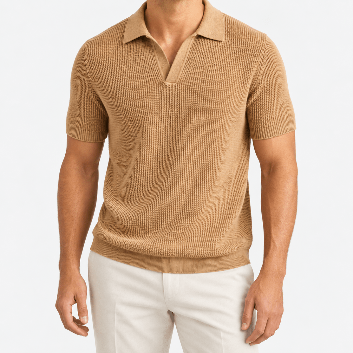 Ramon business slim cashmere polo sweater - AntoniosClothing - Oatmeal