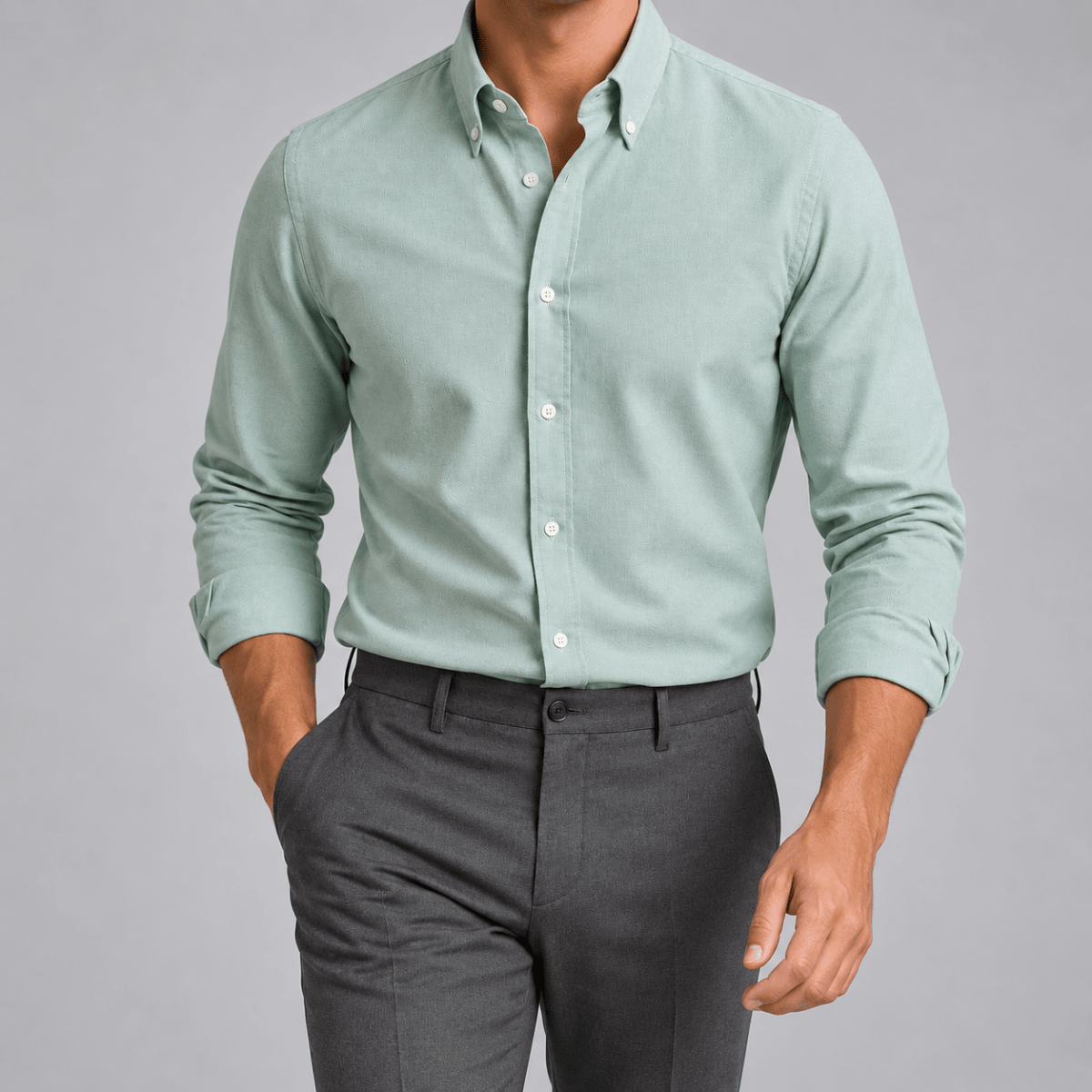 Ramon button-down business long-sleeve shirt - AntoniosClothing - Green sage