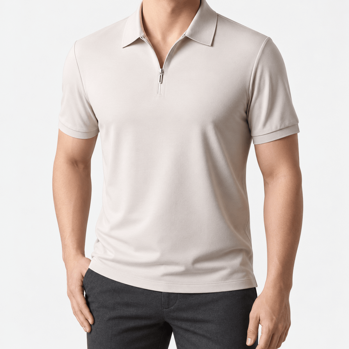 Ramon half-zip polo slim fit stretch t-shirt - AntoniosClothing - Apricot
