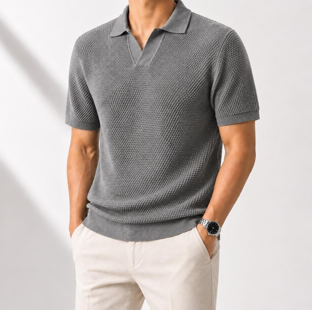 Ramon high-end cotton casual v-neck t-shirt - AntoniosClothing - Flower gray