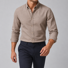 Ramon button-down shirt in beige, front view on a model
