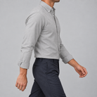 Ramon button-down shirt in gray, side view on a model