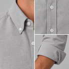 Ramon button-down shirt in gray, collar, button placket and sleeve details
