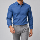 Ramon button-down shirt in navy blue, front view on a model