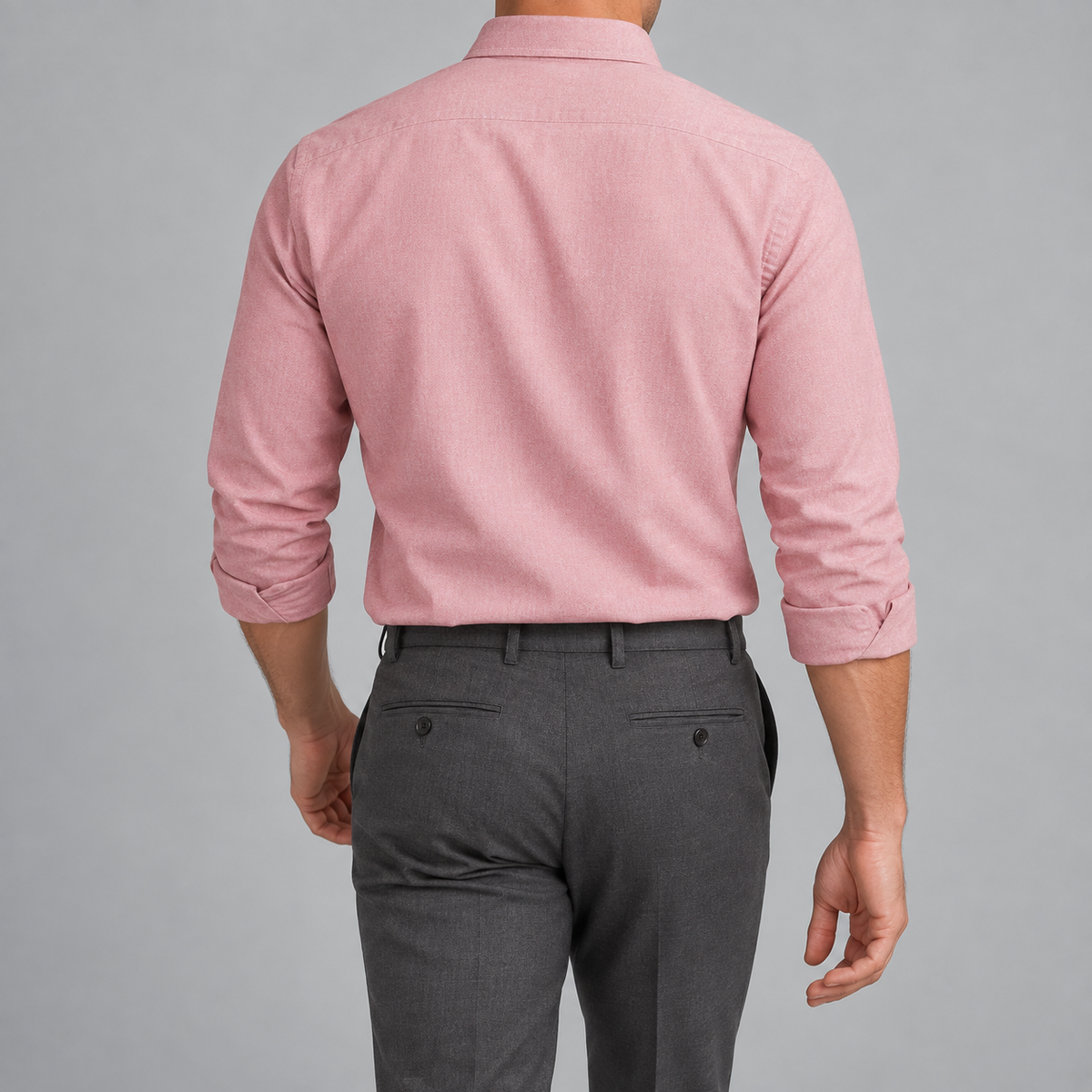 Ramon button-down shirt in pink, back view on a model