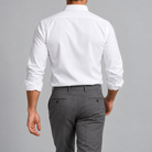 Ramon button-down shirt in white, back view on a model