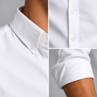 Ramon button-down shirt in white, collar, button placket and sleeve details