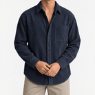 Relaxed corduroy shirt with a curved hem - AntoniosClothing - Navy blue