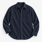 Relaxed corduroy shirt with a curved hem - AntoniosClothing - Navy blue
