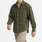 Relaxed corduroy shirt with a curved hem - AntoniosClothing - Olive green