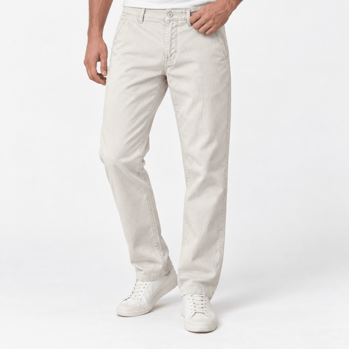 Relaxed cotton stretch twill chinos - AntoniosClothing - Cream