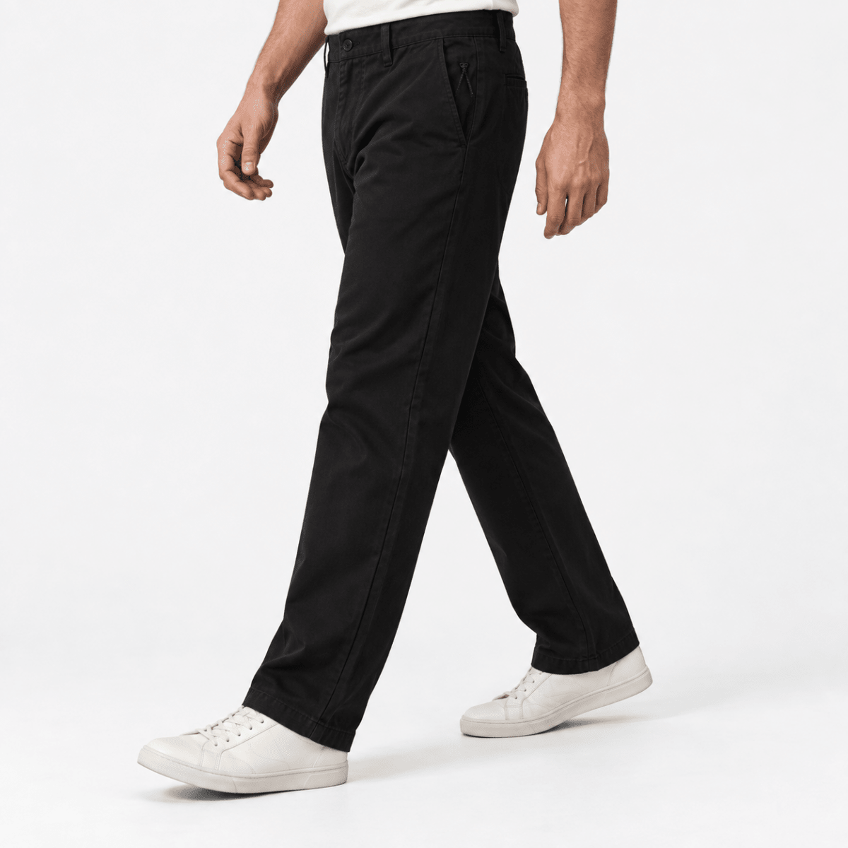 Relaxed cotton stretch twill chinos - AntoniosClothing - Black