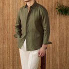 Relaxed fit casual long sleeve shirt linen - Antonios