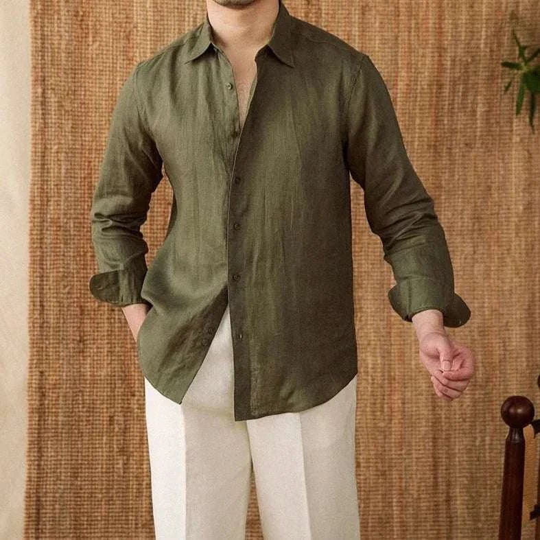 Relaxed fit casual long sleeve shirt linen - Antonios