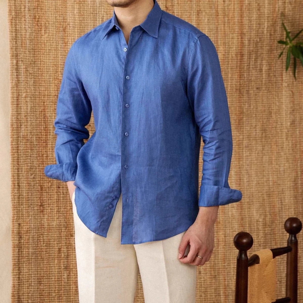Relaxed fit casual long sleeve shirt linen - Antonios