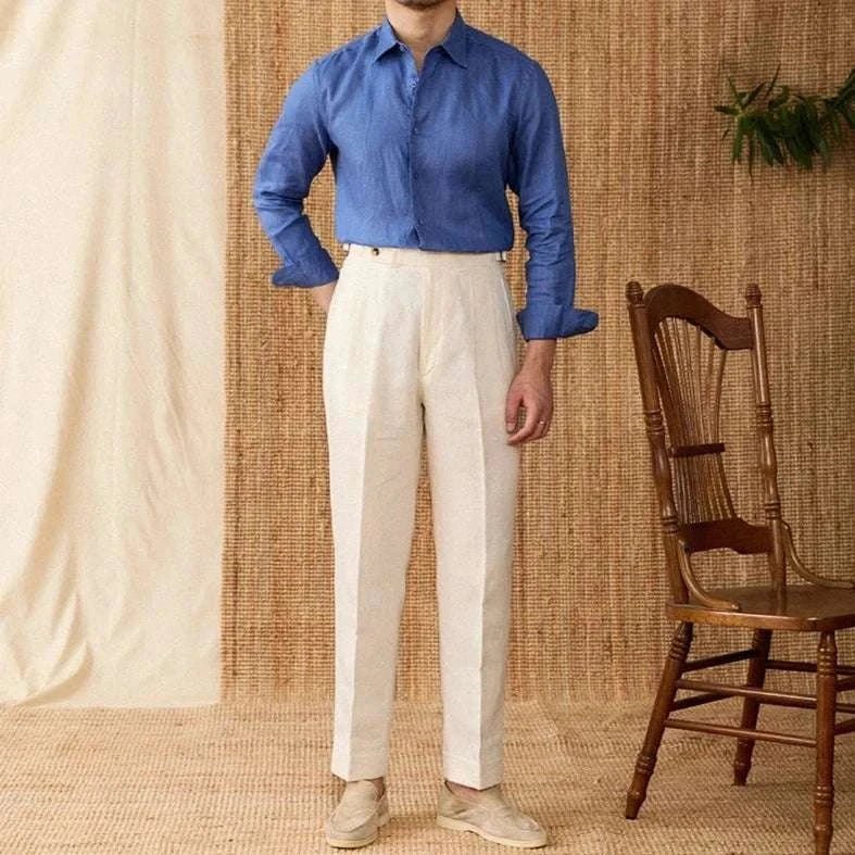 Relaxed fit casual long sleeve shirt linen - Antonios