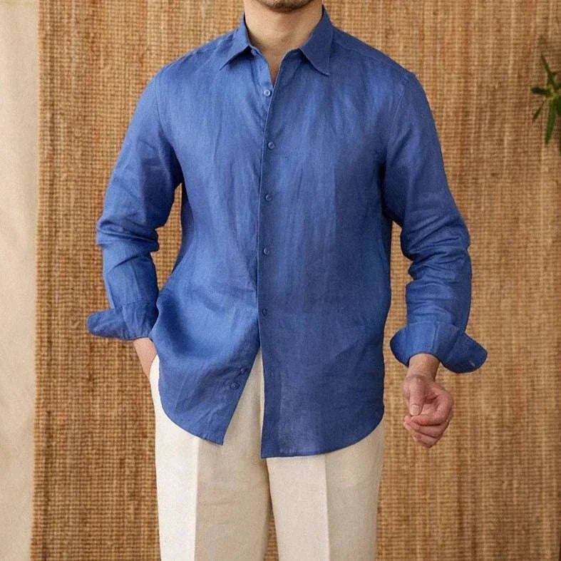Relaxed fit casual long sleeve shirt linen - Antonios
