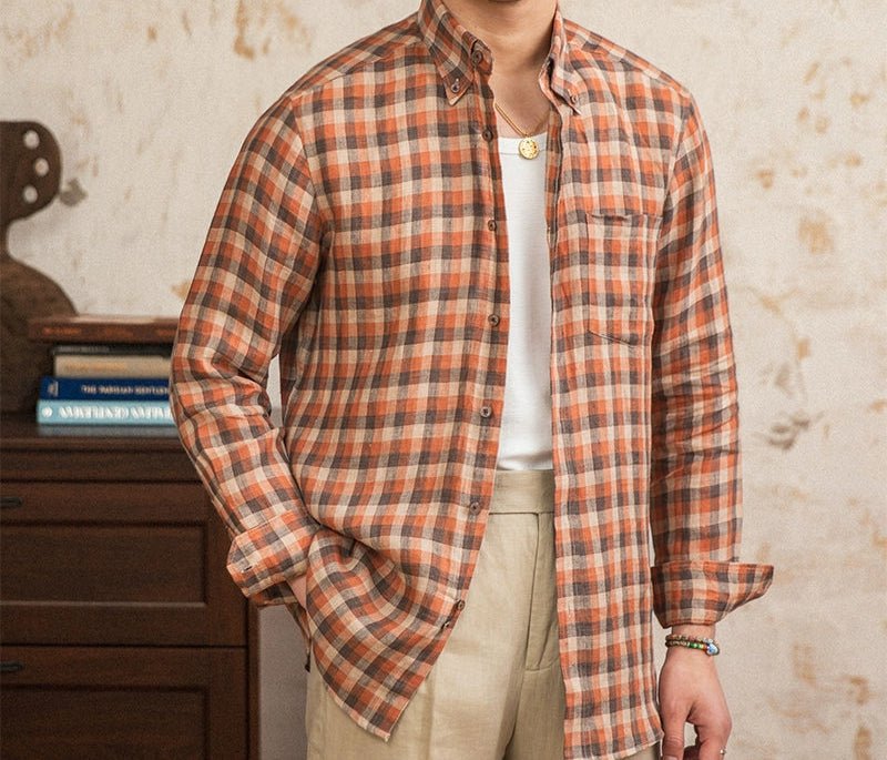 Retro american plaid long sleeve shirt - Antonios