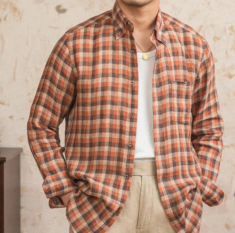Retro american plaid long sleeve shirt - Antonios
