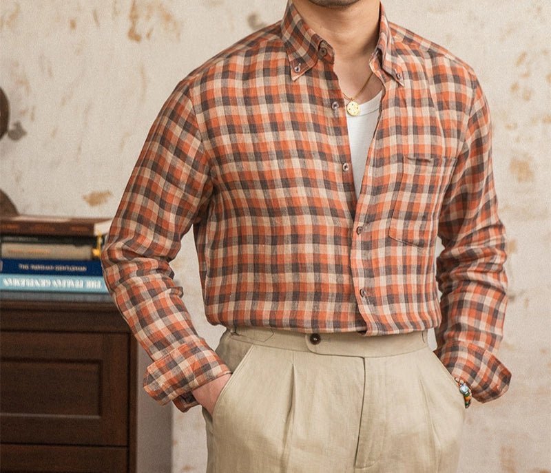 Retro american plaid long sleeve shirt - Antonios